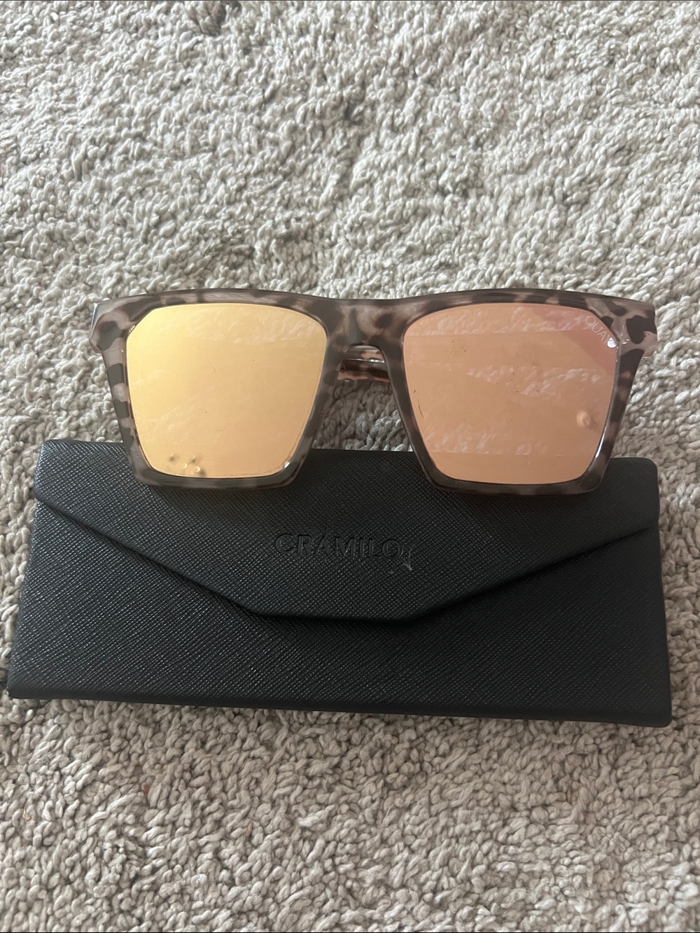 Quay Australia Tortoise Square Sunglasses with Rose Gold Mirror Lenses